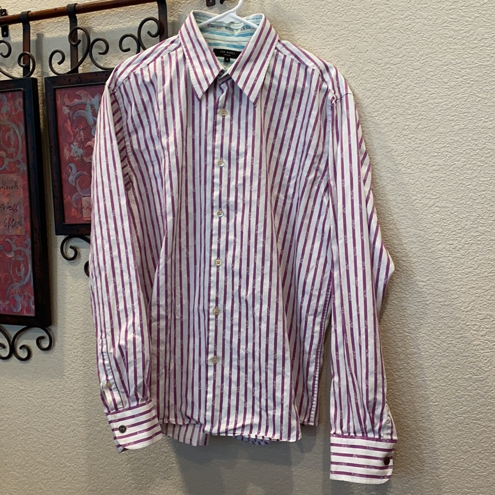 EUC Ted Baker London LS purple stripe dress shirt